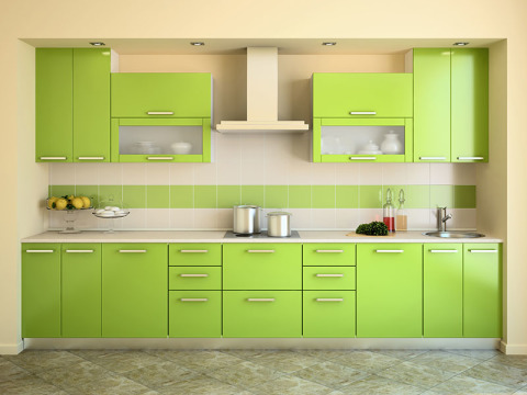 Design intérieur calme avec cuisine vert clair