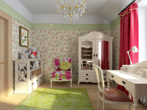 Papier peint papier duplex - style Provence pour la chambre d'une jeune femme